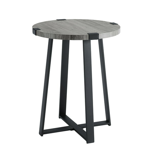Woven Paths Rustic Wood and Metal Round End Table, Slate Grey Walmart