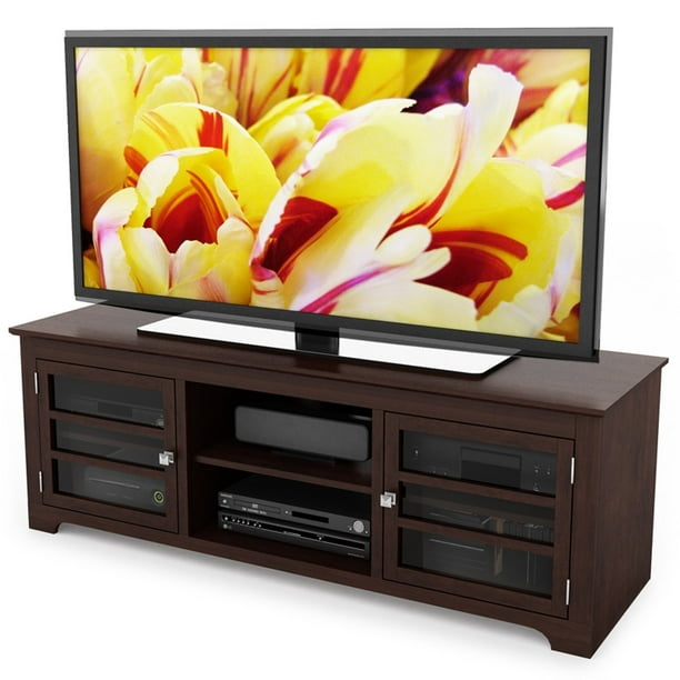 Dark Espresso Tv Stand With Glass Doors Fits Up To 68 Inch Tv Walmart Com Walmart Com