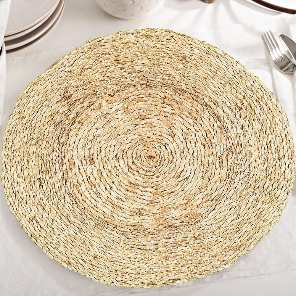 unbanded Round Braided Placemats Set of 4 Cotton Round Table Placemats 15 inch for Home Wedding Party Orange 15 Round Mats 4