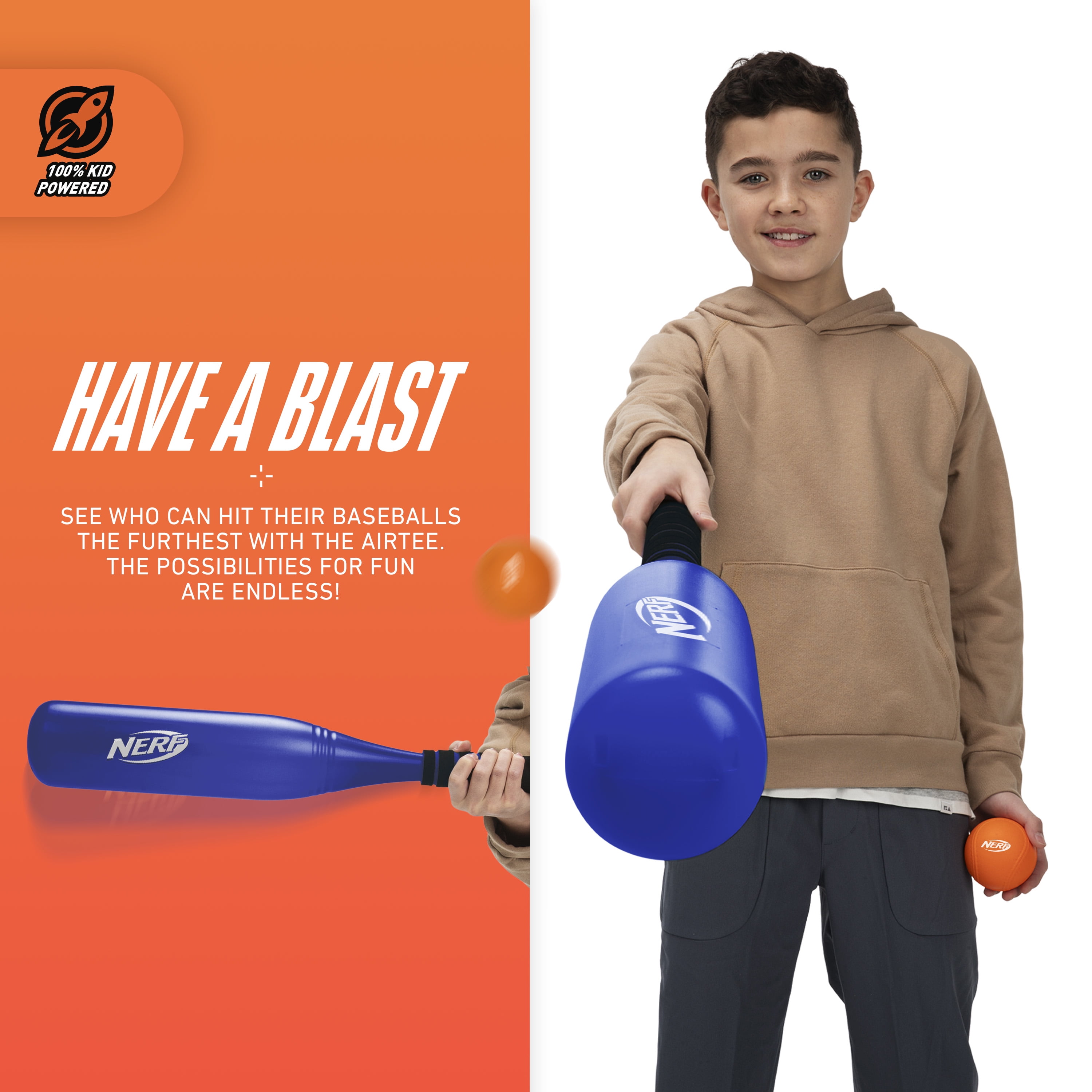 NERF Airtee Baseball Tee - Baseball Stomp Launcher - Includes 21" Plastic Bat & Foam Balls - Outdoor
