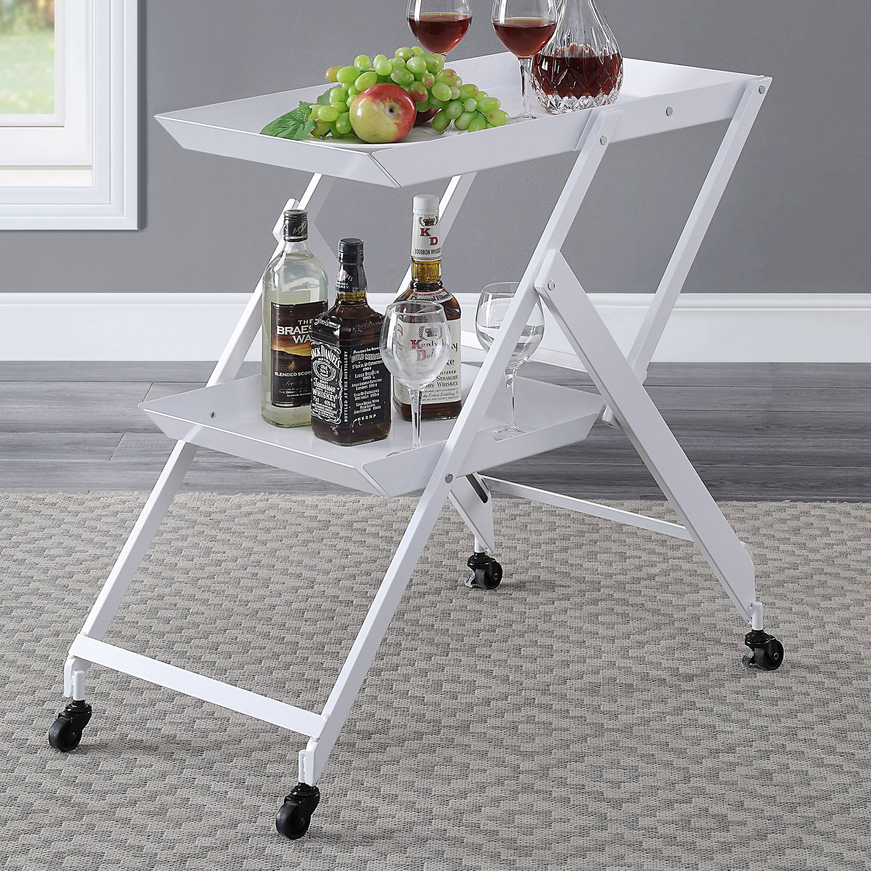 Furniture of America Perth Modern Metal 2-Shelf Serving Cart, White