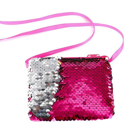 Make Store Card Payment Glitter Clutch Purse with Reversible Sequins for Girls Zipper, Store Makeup, Cash, Card FREE Eyeglass Pouch (Rose Red Rectangle) ()