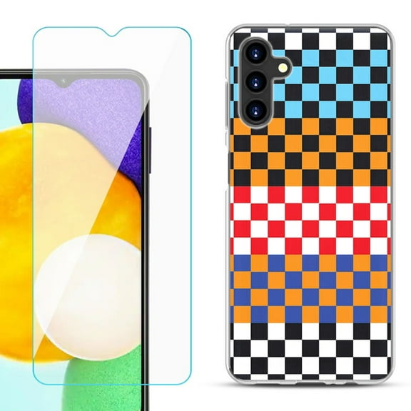 Slim-Fit TPU Fashion Phone Case for Samsung Galaxy A13 5G, with Tempered Glass Screen Protector, by OneToughShield ® - Colorful Checker