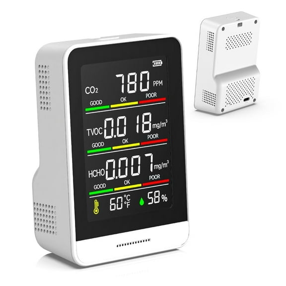 FLAZECON Air Quality Monitor Indoor, 5 in 1 Portable Real-Time Smart Air Quality Tester with CO2 Monitor, HCHO, TVOC, Temperature, Humidity Detector for Home, Office, Car, Hotel