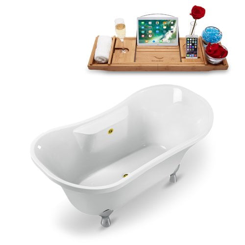 60" Streamline N920CH-GLD Clawfoot Tub and Tray With External Drain