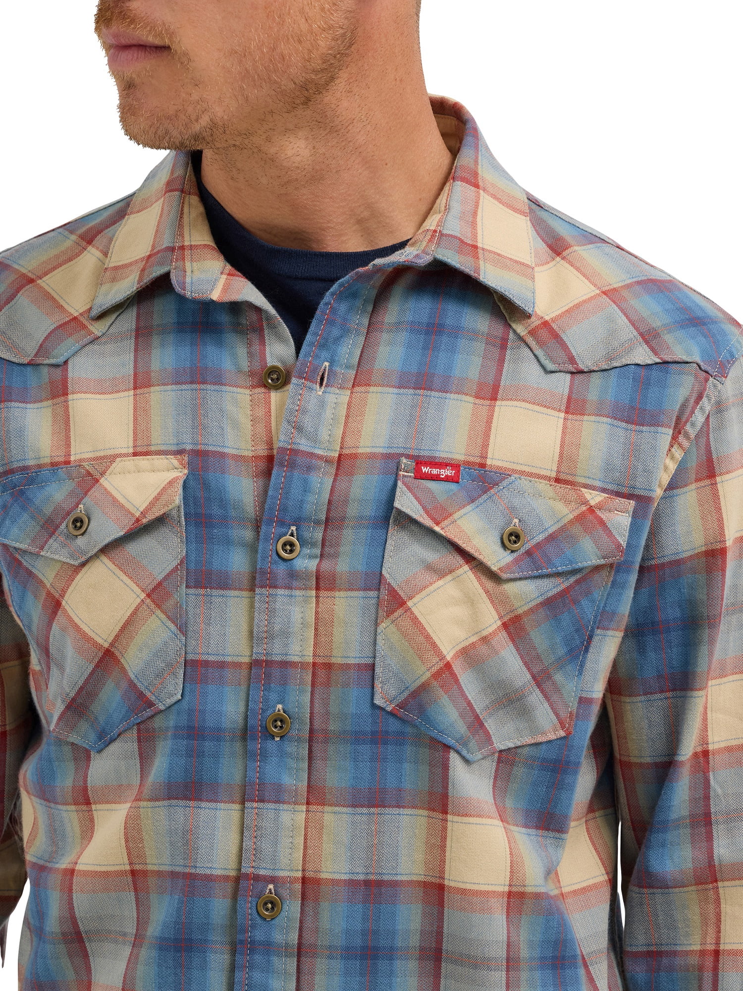 Wrangler® Men's Slim Fit Long Sleeve Woven Twill Shirt with Sunglasses Cleaner, Sizes S-5XL