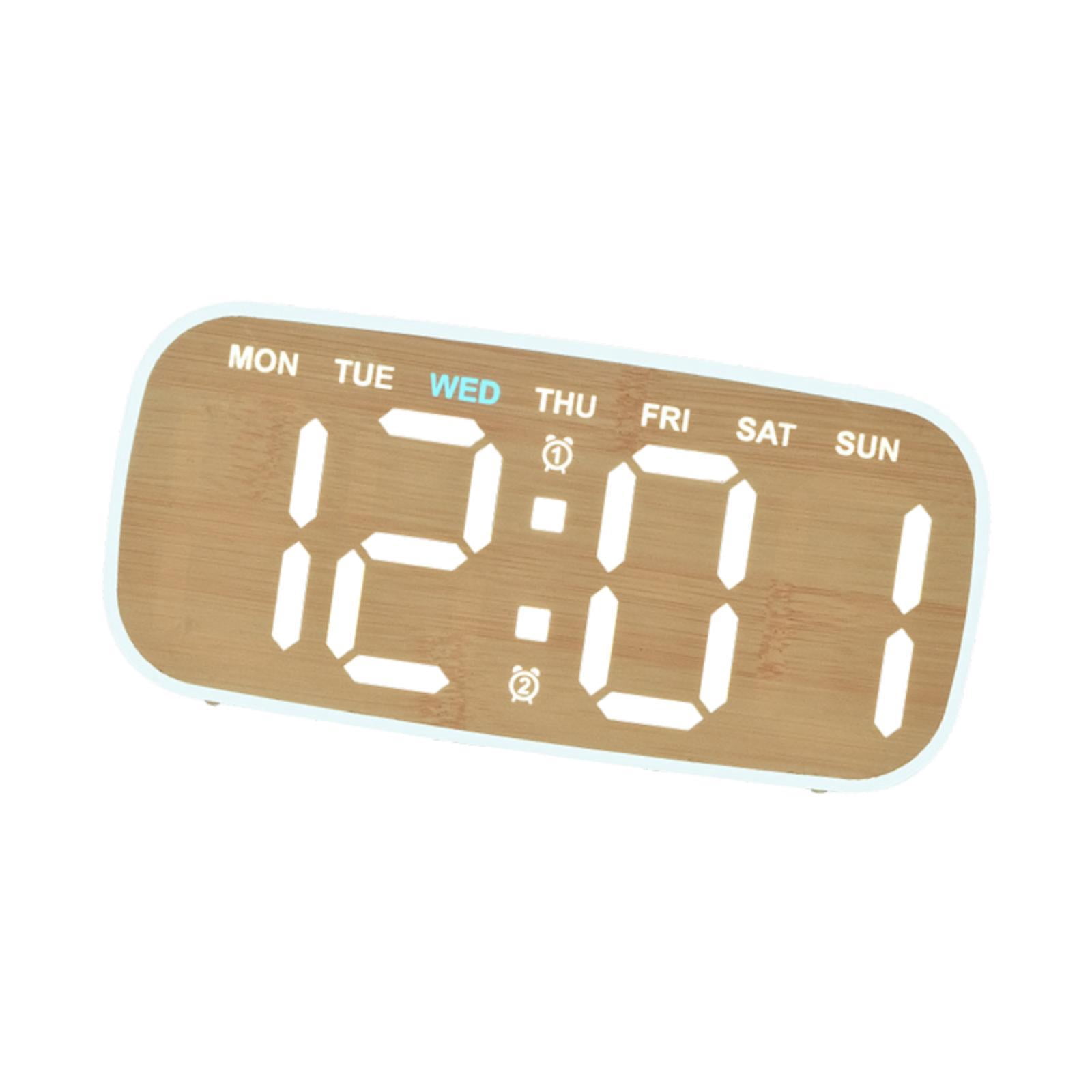 Dualoai Digital Alarm Clock Easy to Use Home Decor Two Alarm Settings Calendar Clock Wood color