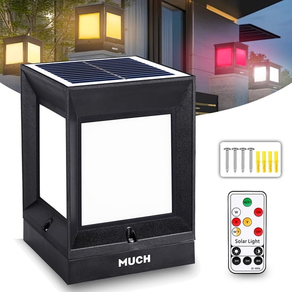 Auto Solar Post Cap Lights Outdoor, Post Light, Security Decor Lamp with Light Sensor & Remote Control,4 Color Changing,12 LED with Timing Mode,Fits 4x4 Wooden Fence Deck Patio Garden. Black (1 Pack)