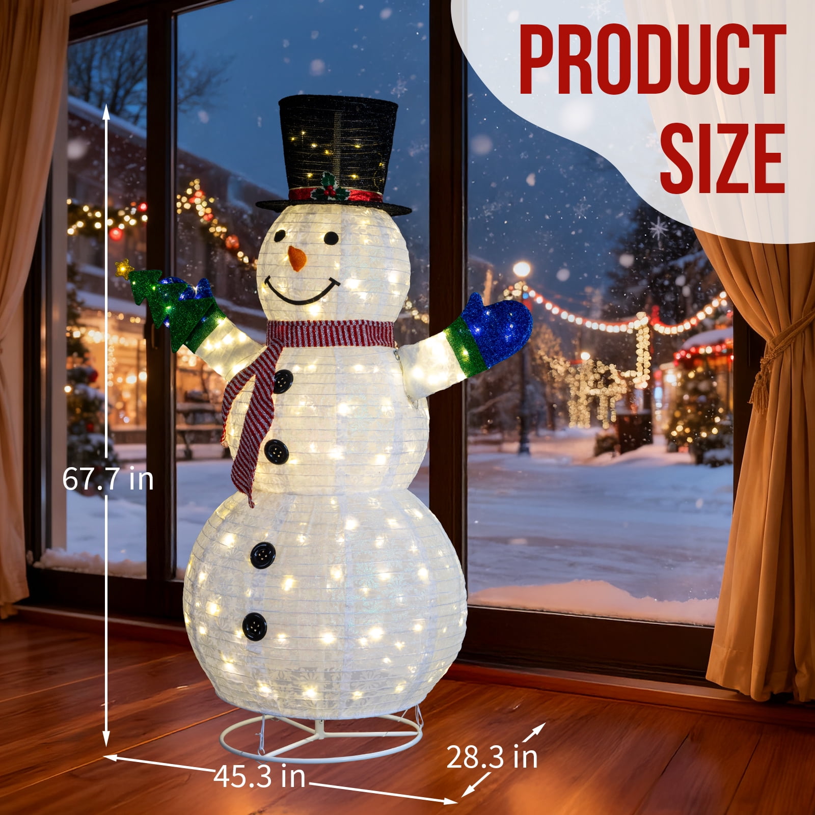 Astoutdoor Lighted Snowman Holding Small Tree Christmas Yard Decoration, Pre-Lit Pull-Up Snowman with 200 Warm White LEDs, Indoor Outdoor Holiday Display, White
