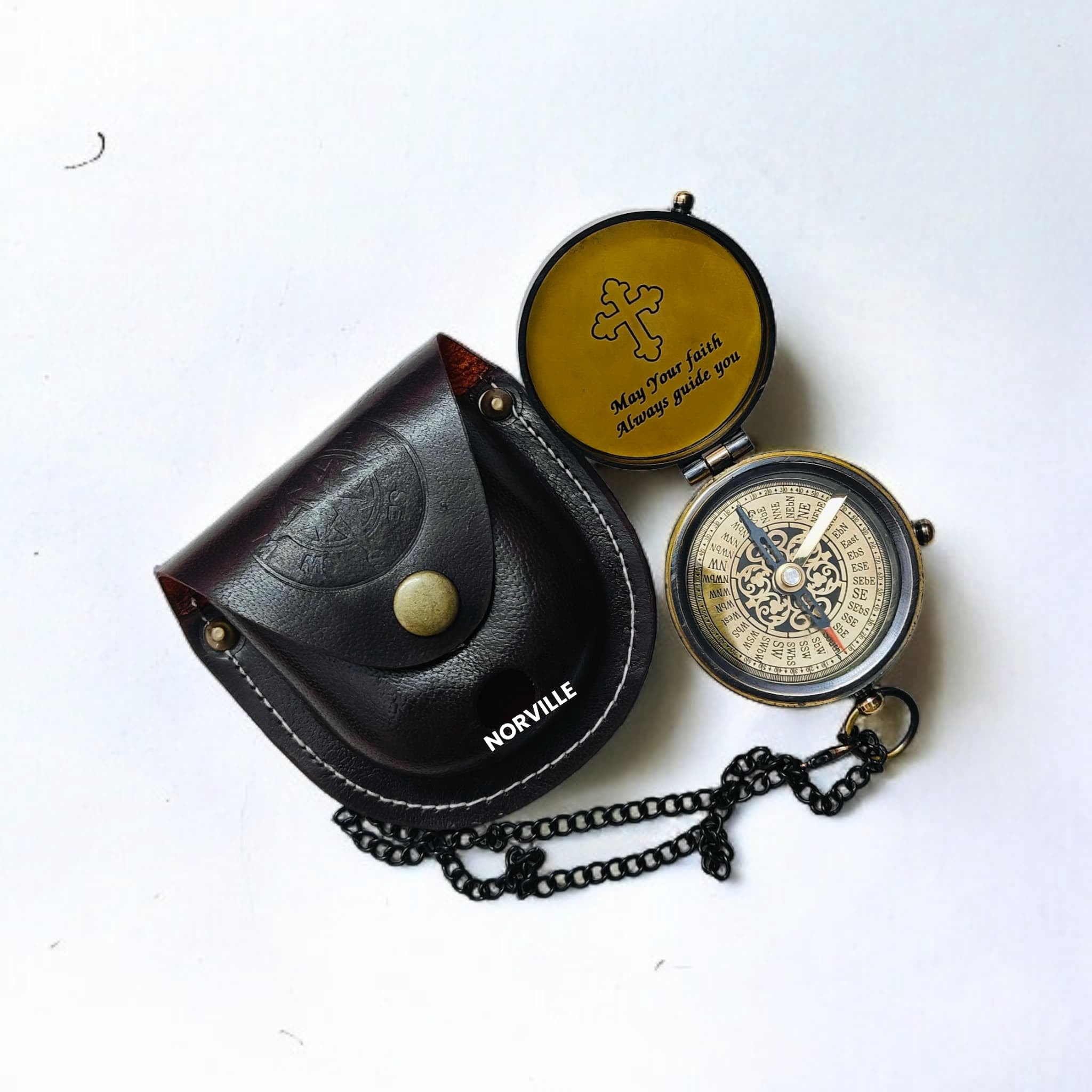 God's Way Engraved Brass Compass With Case, Christian Gift for Boys, Girls, Baptism, Communion