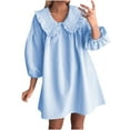 thumbnail image 2 of Vestido de Camisa en Cuadro para las Mujeres 3/4 Manga Puff Muñeca Collar Suelto Mini Vestido, Poliéster Spandex, 2 of 7