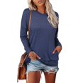 thumbnail image 2 of Womens Tops Color Block Pullover Long Sleeve T Shirts with Pockets Crew Neck Tunic Blouse, 2 of 5