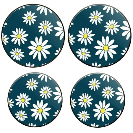 

BaHomeck Electric Stove Burner Covers Set of 4 Round Metal Gas Stove Burner Covers 8 Inch and 10 Inch Kitchen Decor White Daisies With Yellow Centers On Dark Blue Background
