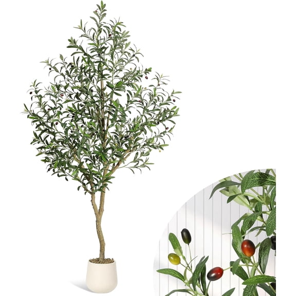 5FT Faux Olive Tree Tall,Olive Trees Artificia Indoor with White Planter and Green Moss, Fake UV Resistant Artificial Tree,for Home Office Living Room Bedroom Stairs Foyer Decor