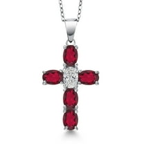 Gem Stone King 925 Sterling Silver Ruby Red Mystic Topaz and Lab Grown Diamond Cross Pendant Necklace for Women | 2.90 Cttw | Gemstone November Birthstone | Oval 6X4MM | With 18 inch Chain
