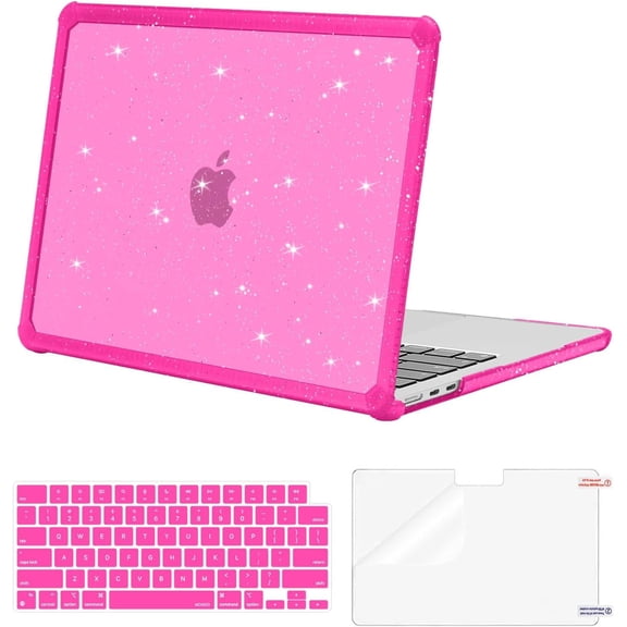 MOSISO Compatible with MacBook Air 13 inch Case 2025 2024 2023 2022 M4 A3240 M3 A3113 M2 A2681, Anti-Cracking TPU Bumper Glitter Hard Case&Keyboard Cover&Screen Film for MacBook Air 13.6