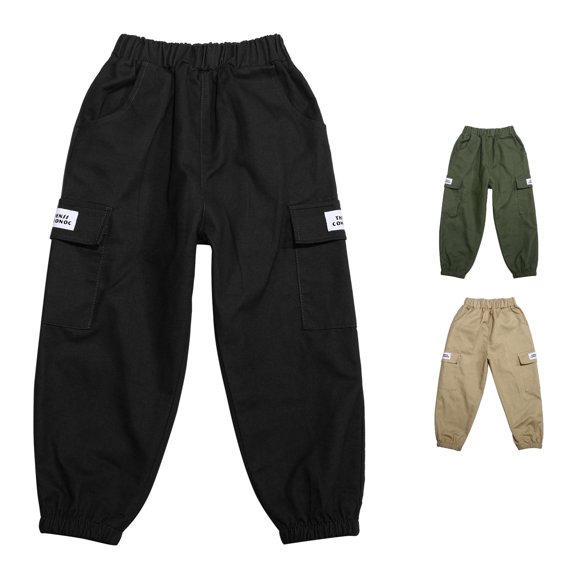 WERYOUNG Boys Kids Summer Casual Cargo Pants Solid Color Loose Fit Joggers Sweatpants Trousers For Sports Activewear Breathable Bottom 8-9 Years