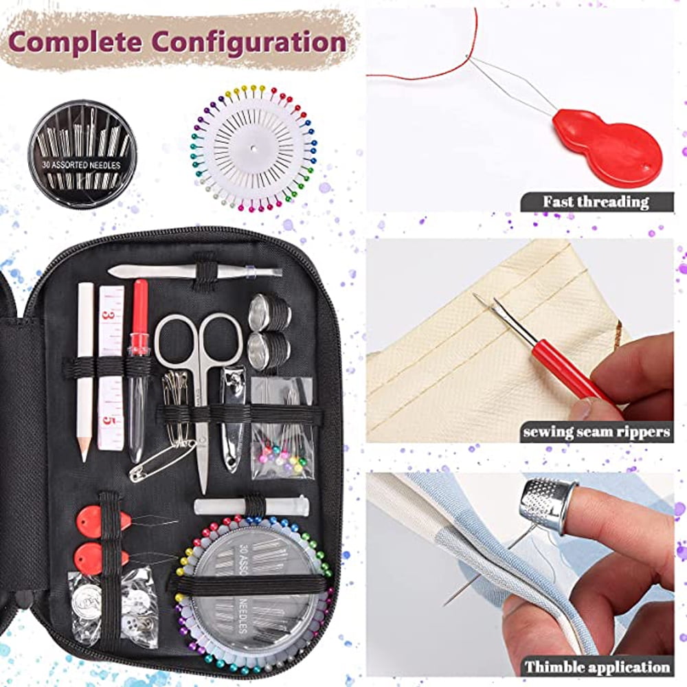 130 PCS Sewing Bag Travel Home Sewing Set Sewing Black Needle Tape Measure