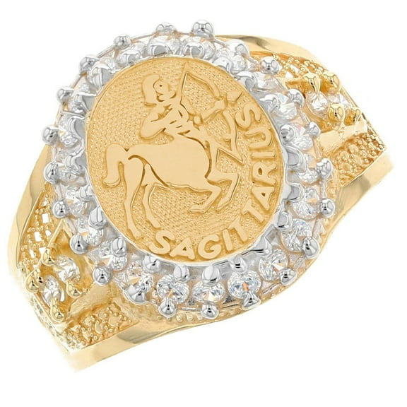 JackAni 10k Solid Yellow Gold CZ Accented Men's Sagittarius Zodiac Ring