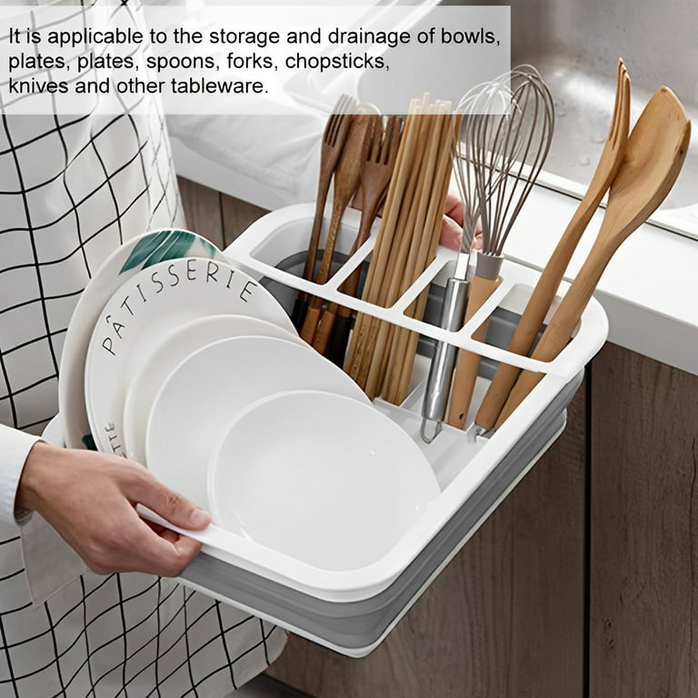 Mlfire Collapsible Dish Drying Rack with Drainer Board Foldable Dish Drainer Dinnerware Organizer Space Saving Kitchen Storage Tray for Kitchen RV
