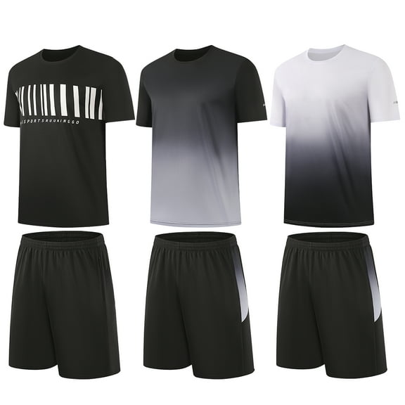 RPOVIG 3 pack Mens Gym Short Sleeve T-Shirt Set Athletic Basketball Workout Running Shorts,S-3XL