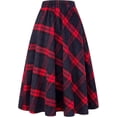 thumbnail image 2 of Falda larga de cintura elástica alta para mujer Falda larga acampanada de invierno a cuadros a cuadrosLong RedLarge, 2 of 5