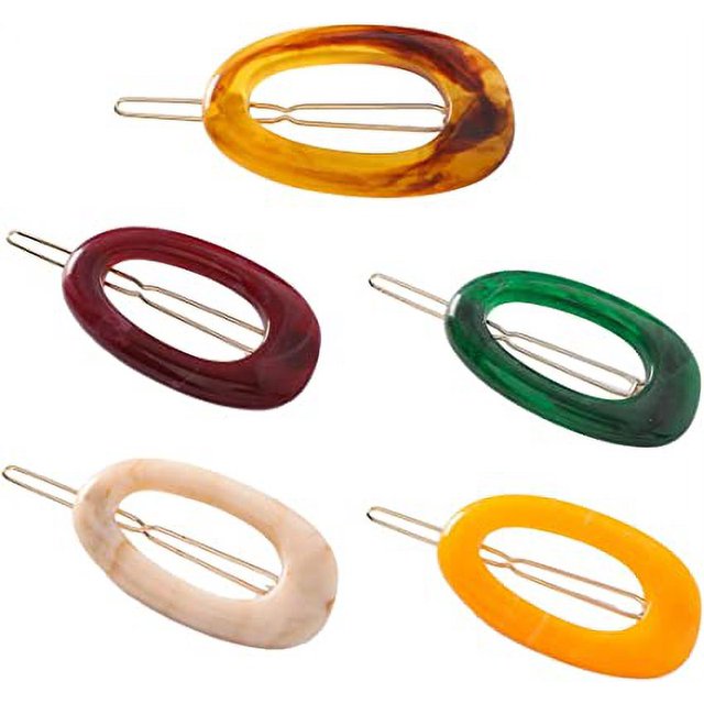 5 pinzas para el cabello ovaladas, de resina ámbar, pinzas para el cabello vintage, accesorios para el cabello para niñas (marrón, beige, morado oscuro, verde, amarillo) Sincero Electrónica