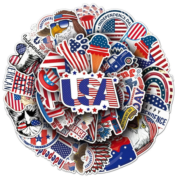 Pegatinas de anime para el Día de la Independencia de los Estados Unidos, 50 unidades, PVC