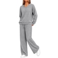 thumbnail image 5 of vdgthytj Sweatsuits Women 2 Piece Outfit Long Sleeve V-Neck Tops Drawstring Wide Leg Pants Fall Winter Athleisure Tracksuits(Small,Gray), 5 of 8