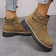 thumbnail image 5 of Rokment Platform Boots for Women 2025 Fashion Casual Buckles Chunky Mid Heel Dress Ankle Booties with Side Zipper Brown Size 8.5, 5 of 7