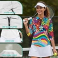 thumbnail image 6 of Uorisanigo Colorful Hippie Flowers Athletic Polo Workout Tops for Women Fashionable Zipper Neck Quick Dry Athletic Polo Shirts Stylish 3/4 Roll Sleeve Outing Wear for Workout Sports, 6 of 7