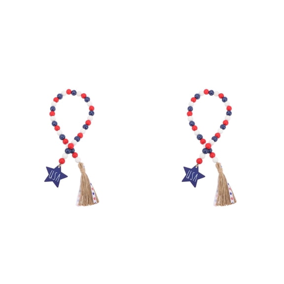 Masteelf 2pcs Independence Day Ornament Wood Bead Adorn Tassel Bead String Tassel Decor