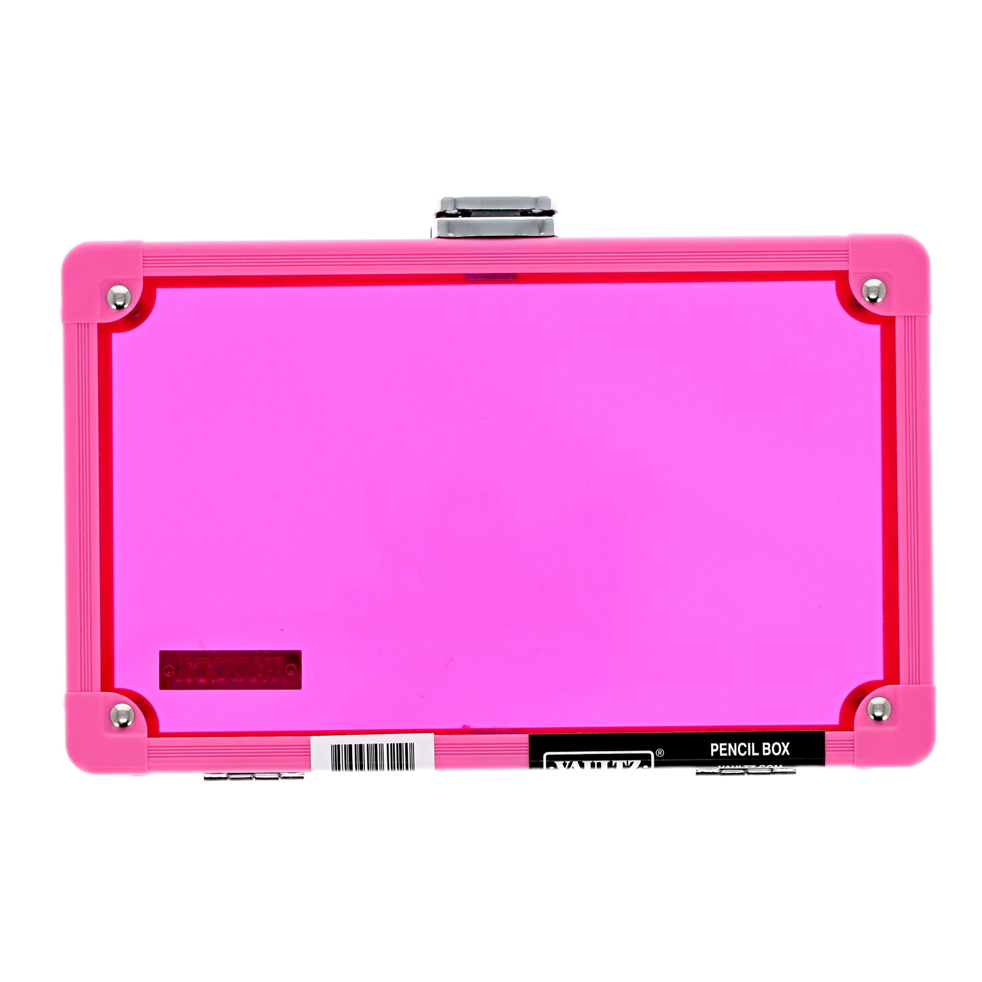 Vaultz Locking Pencil Box Pink Acrylic with Key Lock for
