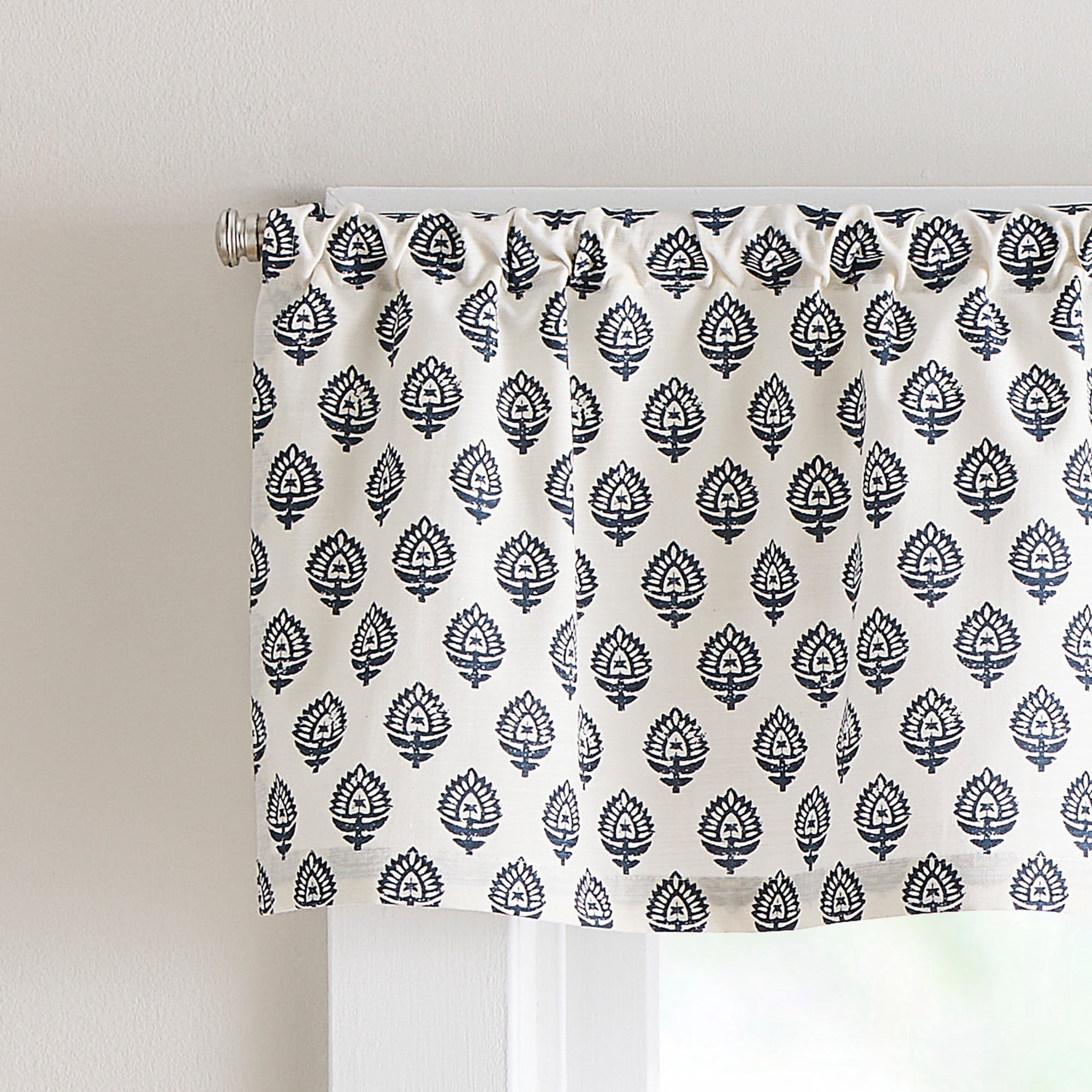 Curtainworks Kiara 3 Piece Valance and Tier Set Navy, Rod Pocket, Light Filtering, Indoor, 58" x 14" Adult