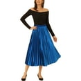thumbnail image 2 of INSPIRE CHIC Women's High Elastic Waist Swing Flare Hem Velvet Pleated Skirt S Royal Blue, 2 of 6