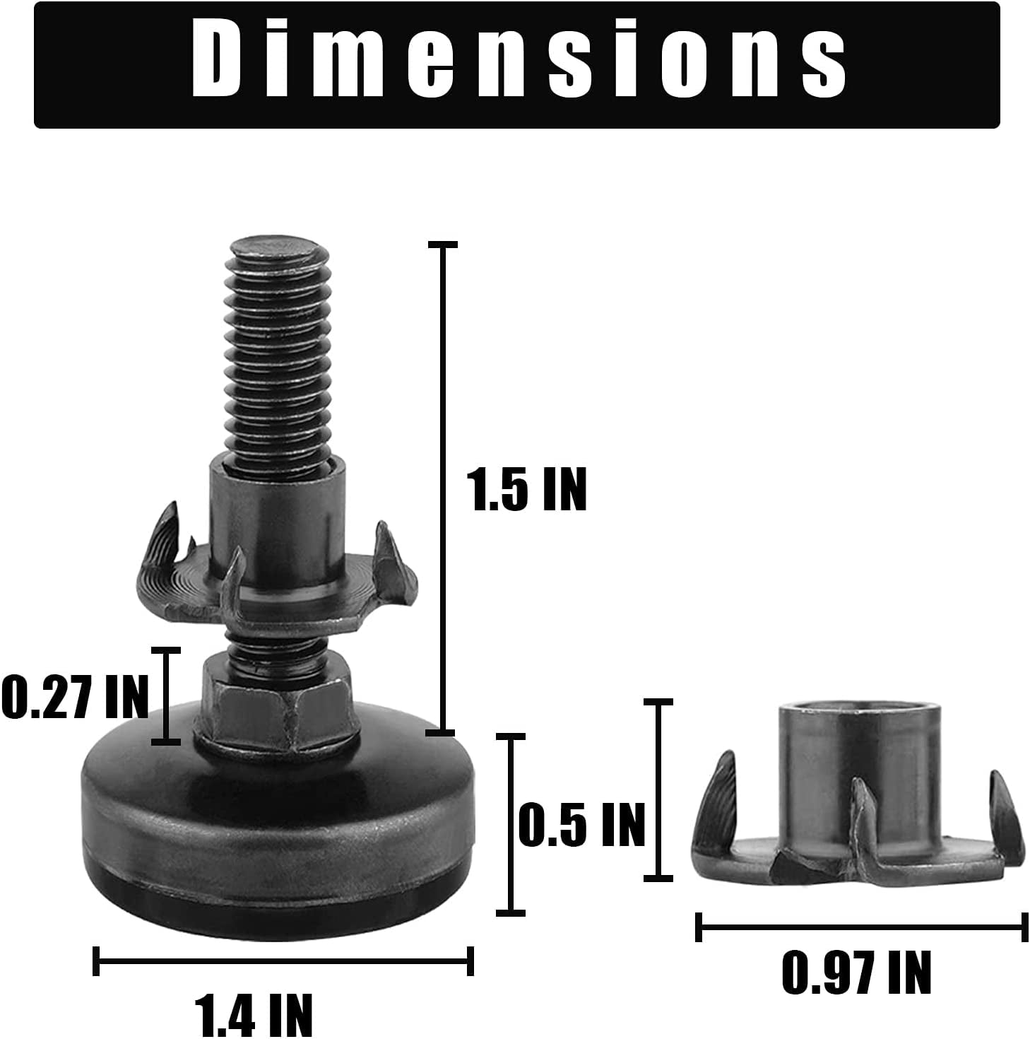 Buy Furniture Levelers,8 Pieces Adjustable Feet Levelers, Black T Nut