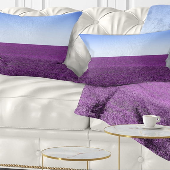 Designart Lavender Flowers with Blue Horizon - Landscape Wall Throw Pillow - 12x20