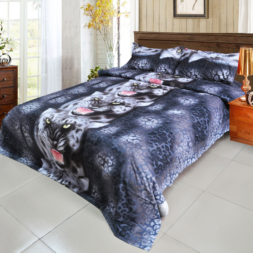 4pcs 3D Bedding Set Bedclothes Black Tiger Bed Sheet Cover 2 Pillowcases S9Z1 