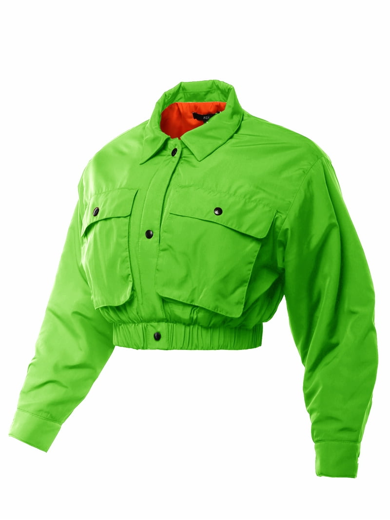 A2Y Women's Cropped Front Two Pocket Snap Quilted Padding Bomber