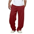 thumbnail image 2 of Mifsaly Pleated Wide Leg Sweatpants Men Workout Baggy Sweatpant Mens Breathable Casual Running Pants Comfy Elastic Waist Long Pant with Pockets Soild Color Classic Outfits Wine M, 2 of 4