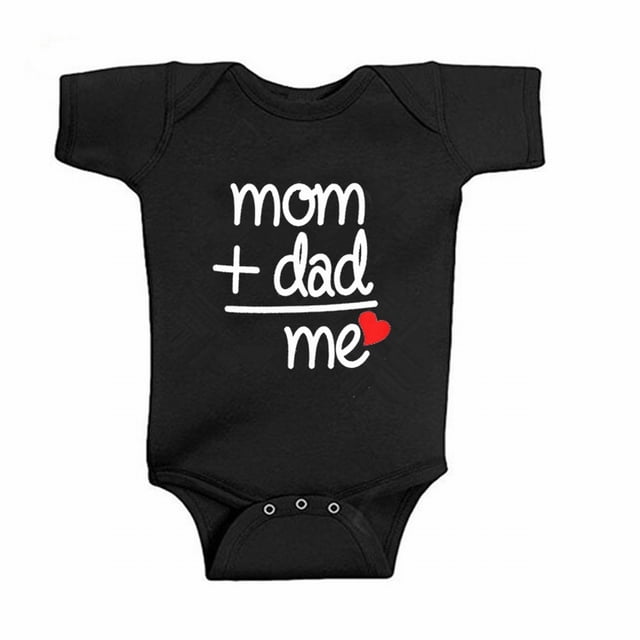 Gibobby Pañalero de algodón Ropa de escalada para niños Mom & Dad ME Impresión de letras Ropa de manga corta para niños y niñas(Negro, 0-3 Meses)