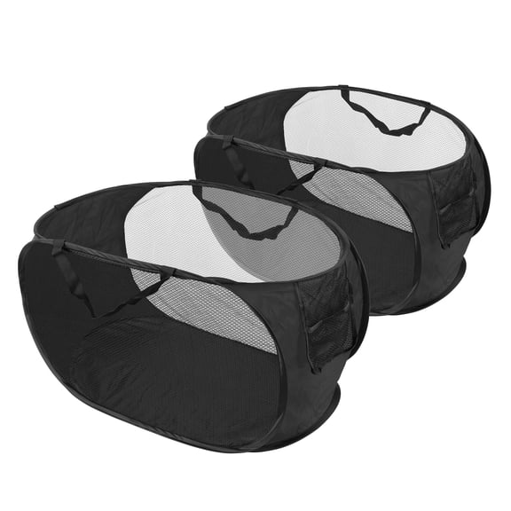 Collapsible Mesh Laundry Baskets, 2 Pack Black Pop Up Laundry Hamper with Side Pocket, Foldable Clothes Hamper with Reinforced Handles, Durable for Bathroom, Kids Room, Dorm and Travel