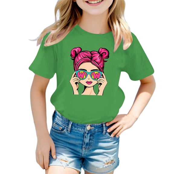 XEGLSBU Girls T Shirts Size 8-10 White Girls Cute Graphic Print Round Neck Short Sleeve Tee Summer Casual T Shirt Green Size 11-12 Years