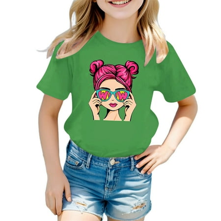 

Girls T Shirts Cute Graphic Print Round Neck Short Sleeve Tee Summer Casual T Shirt Girls Tops