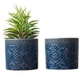 thumbnail image 5 of MyGift 4 Inch Cobalt Aqua Ceramic Floral Embossed Succulent Planter Pot, Set of 2, 5 of 5
