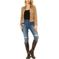 thumbnail image 2 of INSPIRE CHIC Women's Turn Down Collar Zip Up Faux Suede Motorcycle Short Jacket XS Brown, 2 of 5