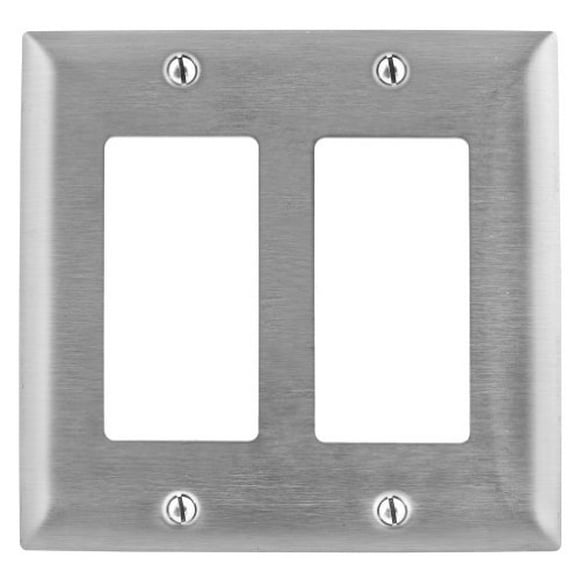 Bryant Electric SS262 Metallic Wallplate, 2-Gang, 2 Decorator/GFCI Openings, Standard Size, 302/304, StainlessSteel, With Removable White Protective Film