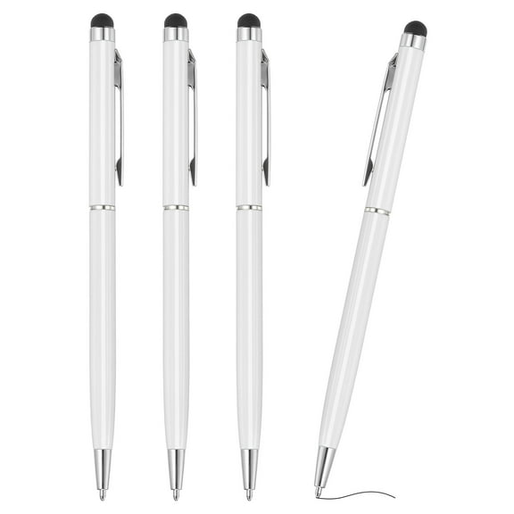 Ballpoint Pen with Stylus Tip, 4Pcs 2 in 1 Metal Pen Black Ink 1.0mm Medium Point Stylus Pen for Touch Screens, White