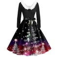 thumbnail image 7 of Women's Fashion V-Neck Casual Slim Christmas Printed Long Sleeve Hair Collar Dresses for Elegant Holiday Events and Parties,Wine,L, 7 of 7