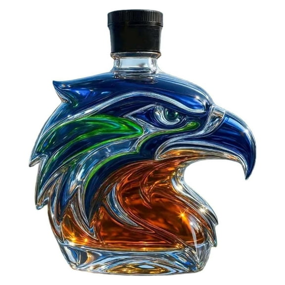 Handcrafted Seahawk Glass Decanter With Team Spirit Design For Wine Cocktails – Ideal Home Decor And Fan